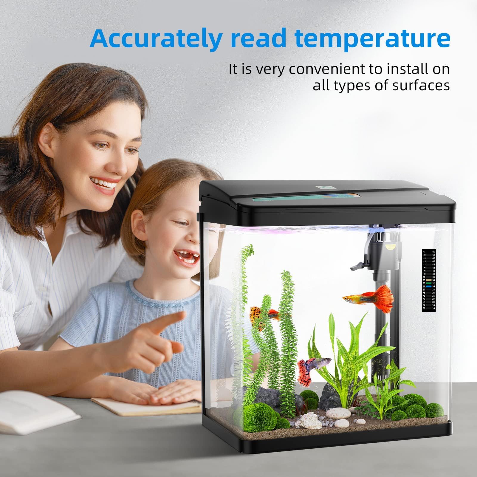Asofelk thermomètre-bande-aquarium: affiche facile à lire sur la paroi.