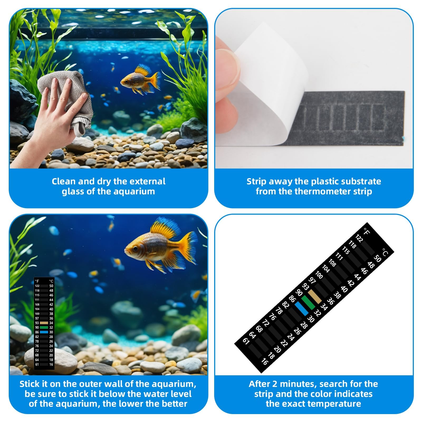 Asofelk thermomètre-bande-aquarium: lecture claire pour ajuster l’environnement aquatique.