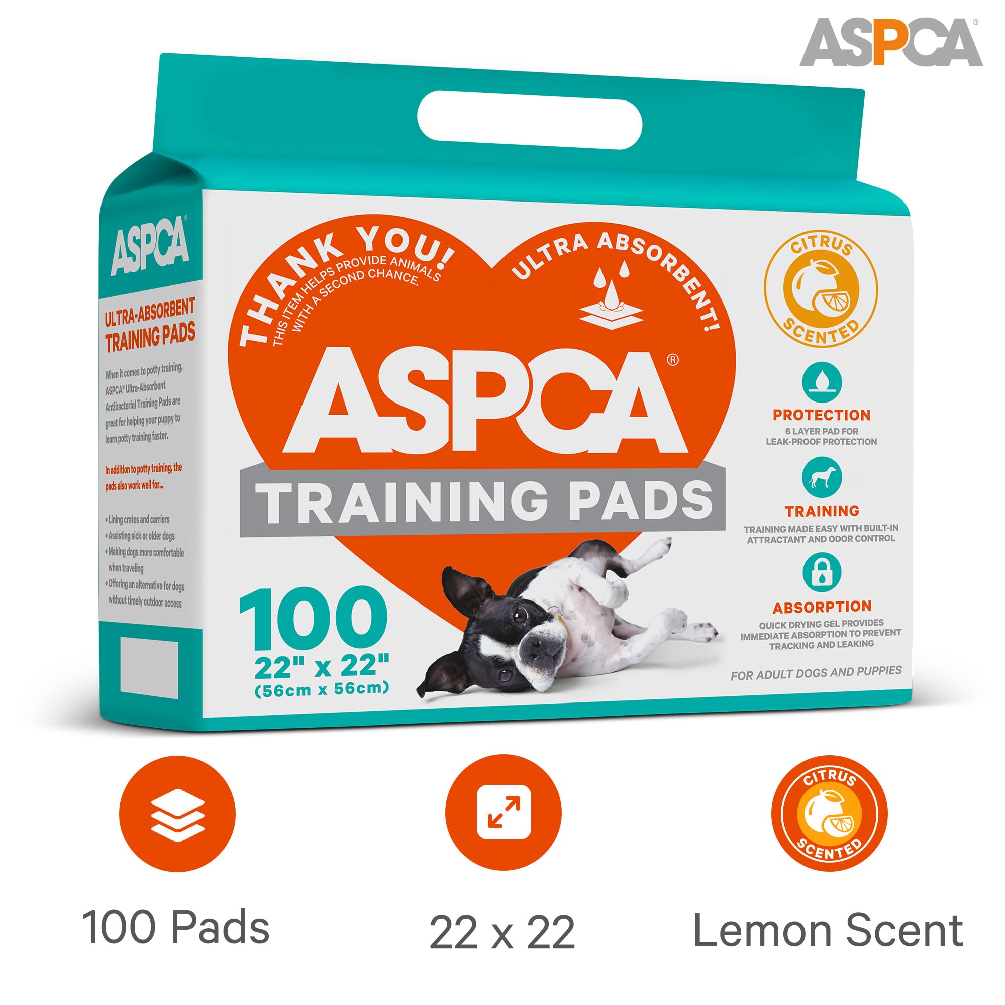 ASPCA tapis d’entraînement chiots au parfum agrume, neutralise les odeurs et protège les surfaces.