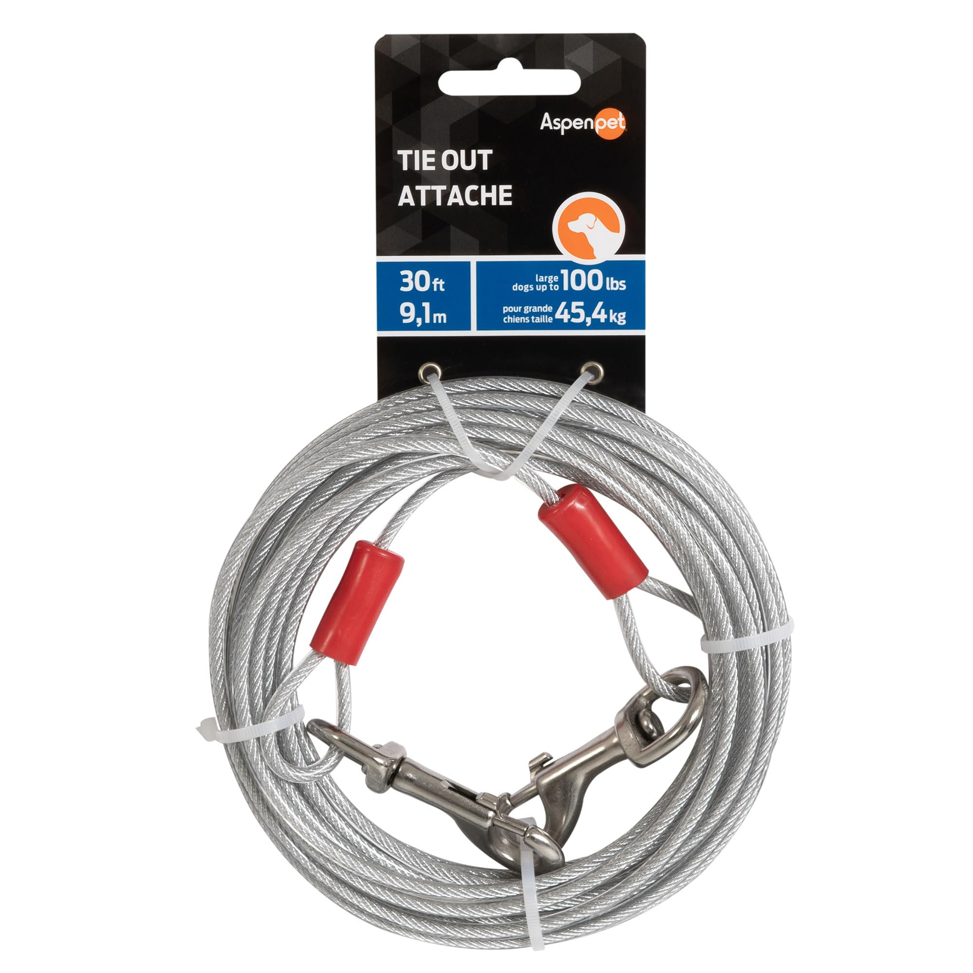 Aspen Pet câble d'attache 30 pieds, liberté sécurisée dans jardin sans clôture.