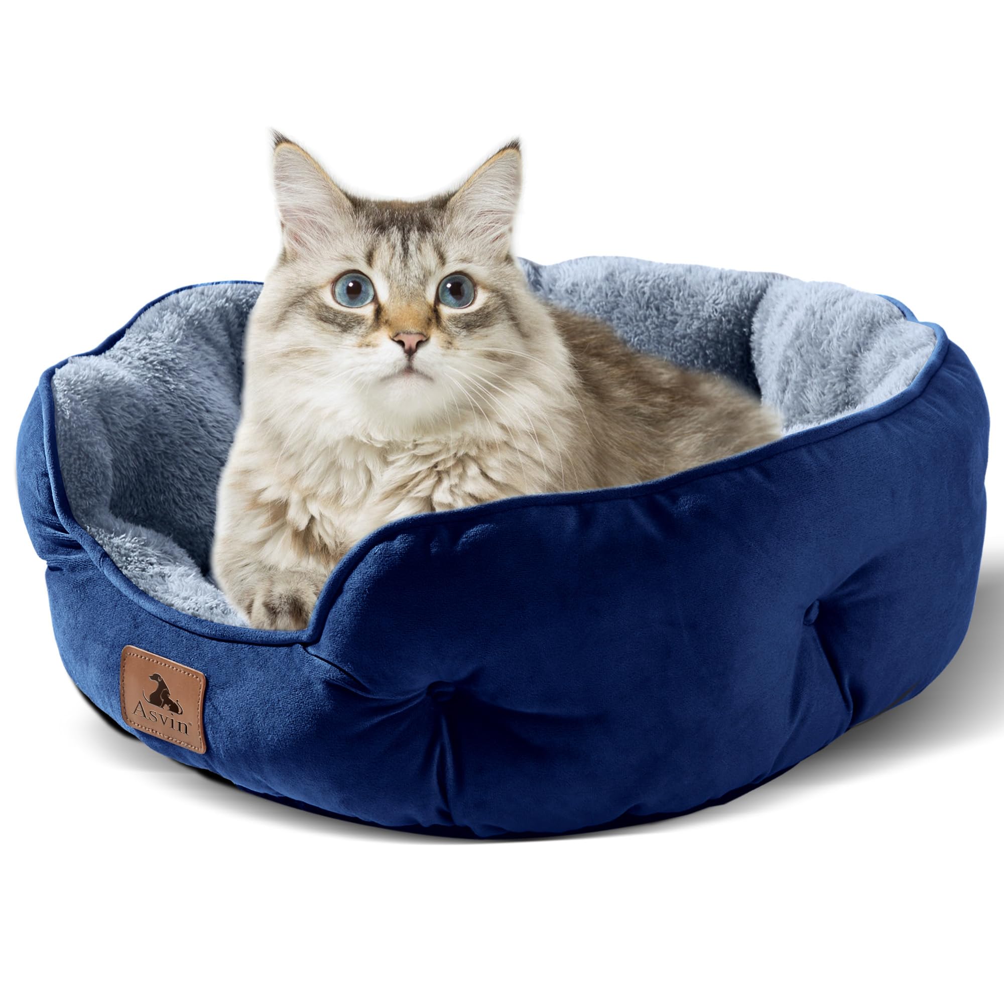 Asvin nid doux en Sherpa bleu, idéal pour chats et chiens.