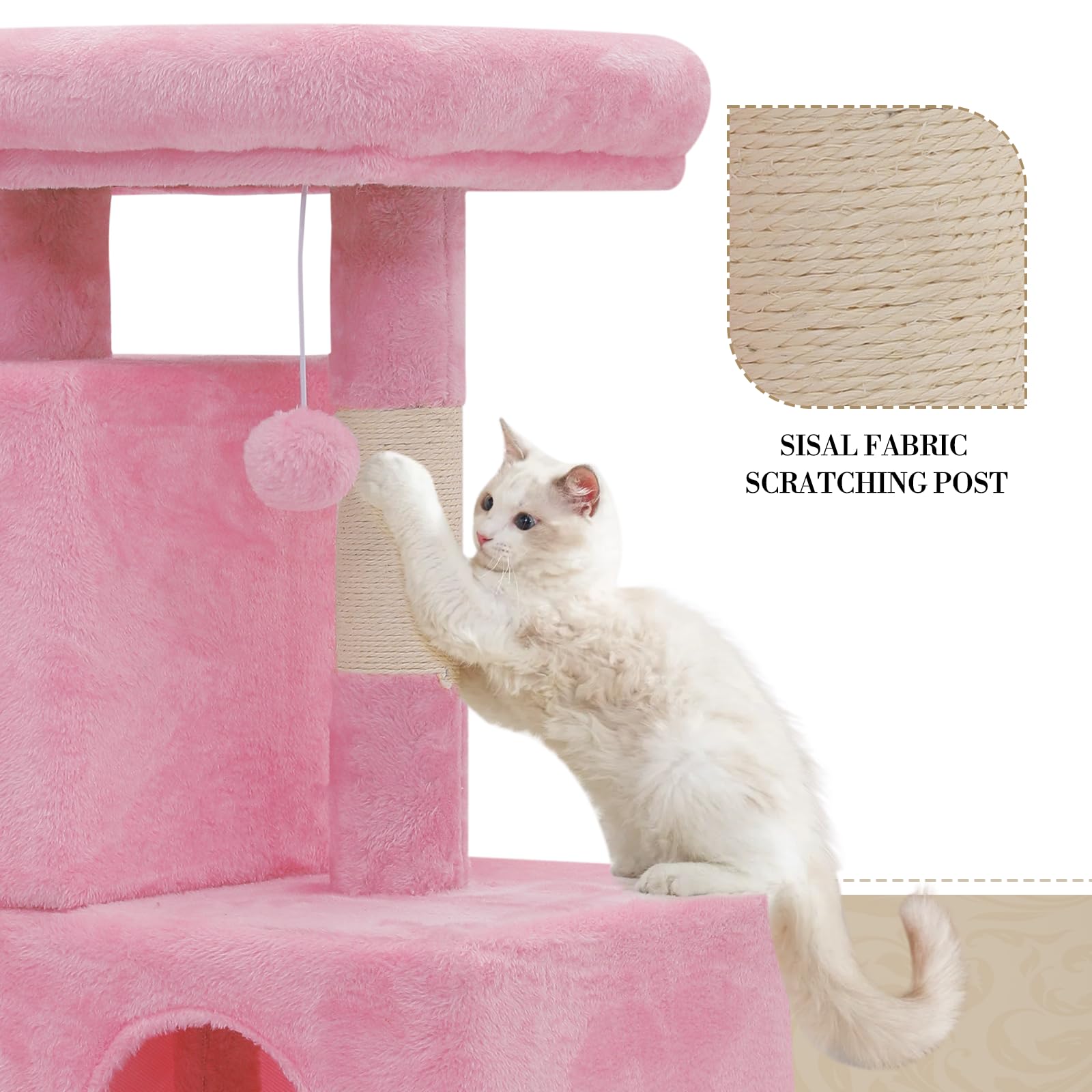 Athena Collection arbre-chat petit rose, balle suspendue pour jeu interactif et stimulation.