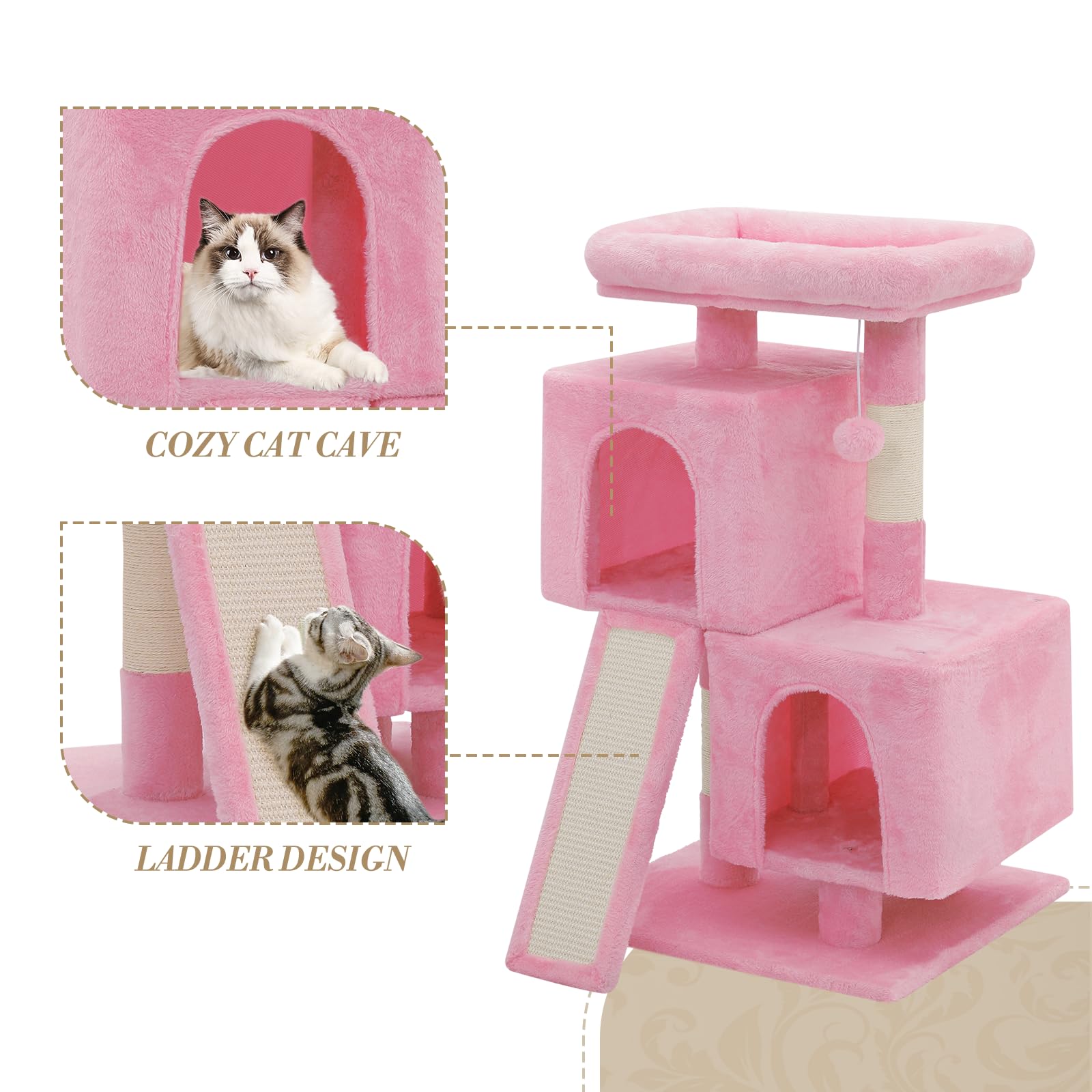 Athena Collection arbre-chat petit rose, design intérieur élégant et amusant.