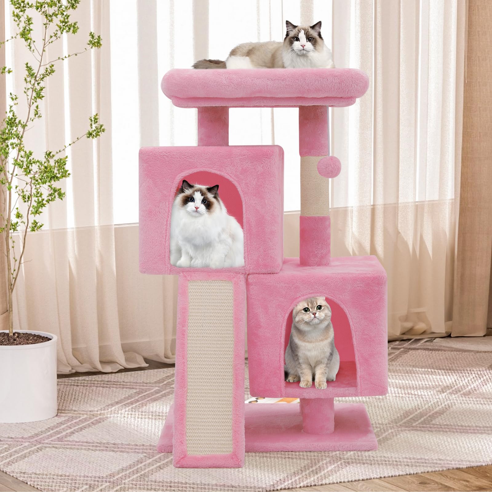 Athena Collection arbre-chat petit rose, poste-grattage sisal, protège meubles.