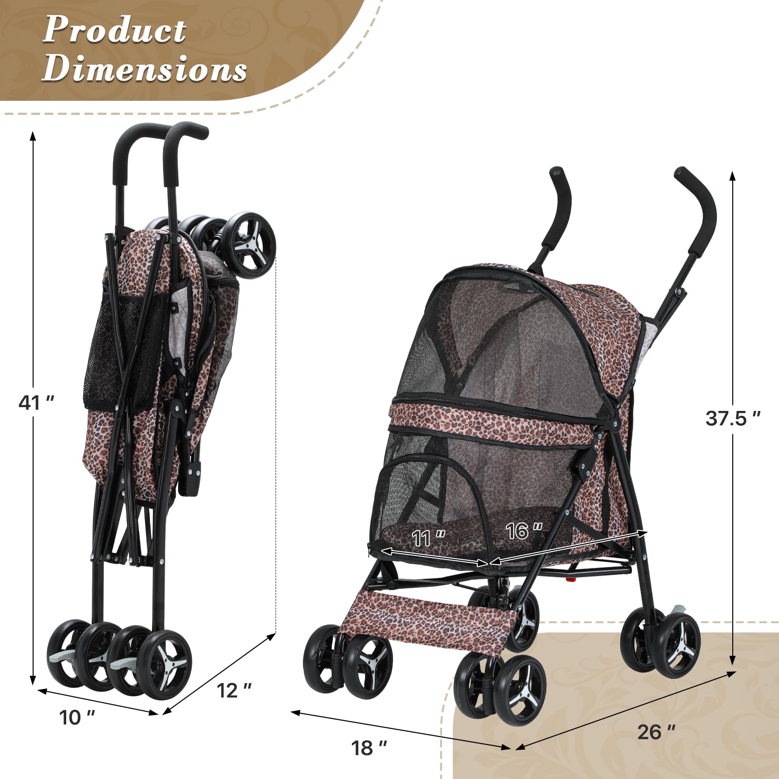 Poussette Athena avec pare-soleil intégré pour protéger votre animal.
