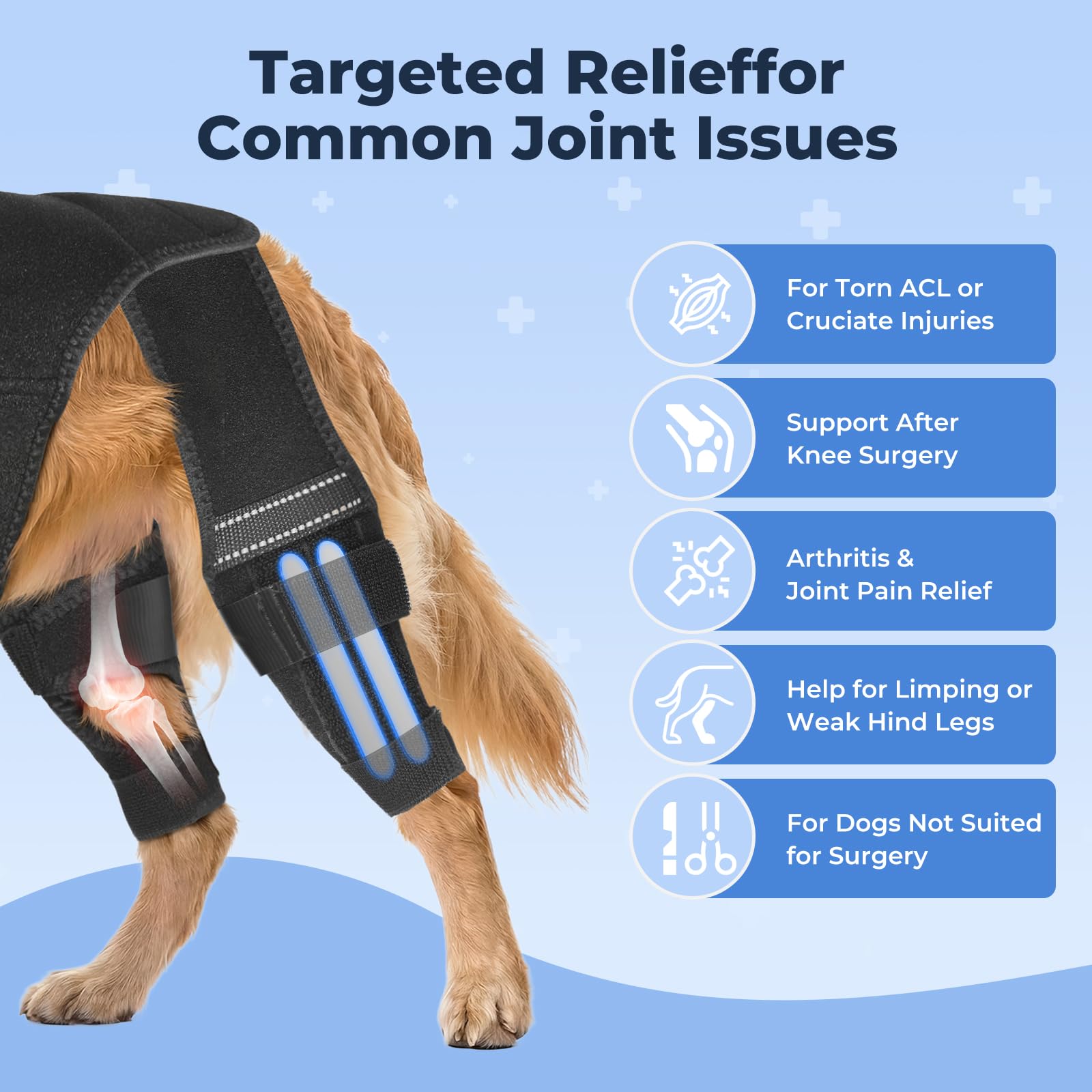 Idéal pour les chiens souffrant de déchirure du ligament et de luxation patellaire.