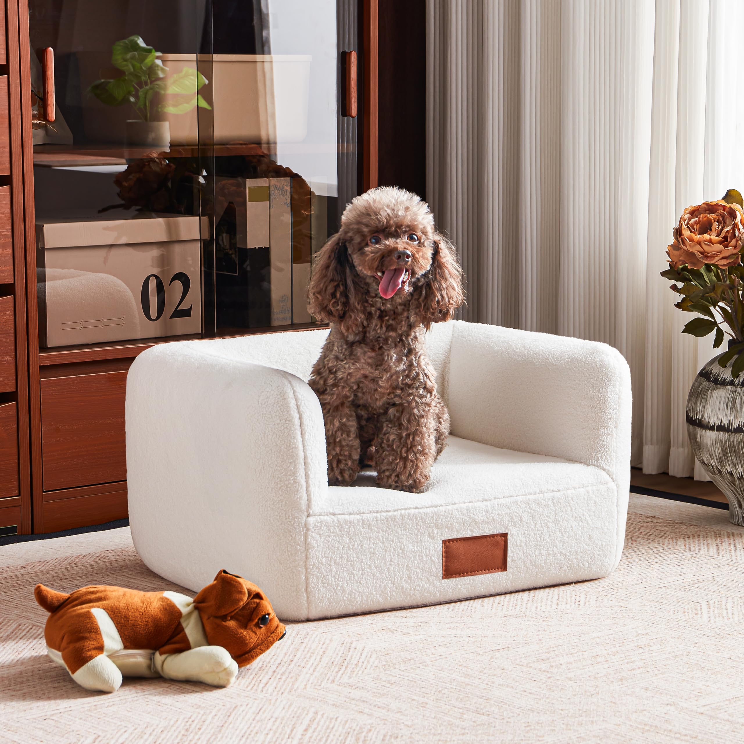 ATJafurn canapé-chien petit, fourrure blanche, confort doux pour sieste