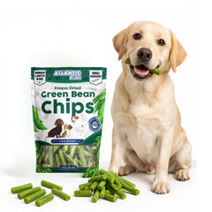 Atlantic Rush chips haricots verts séchés, friandise naturelle et croquante pour animaux.