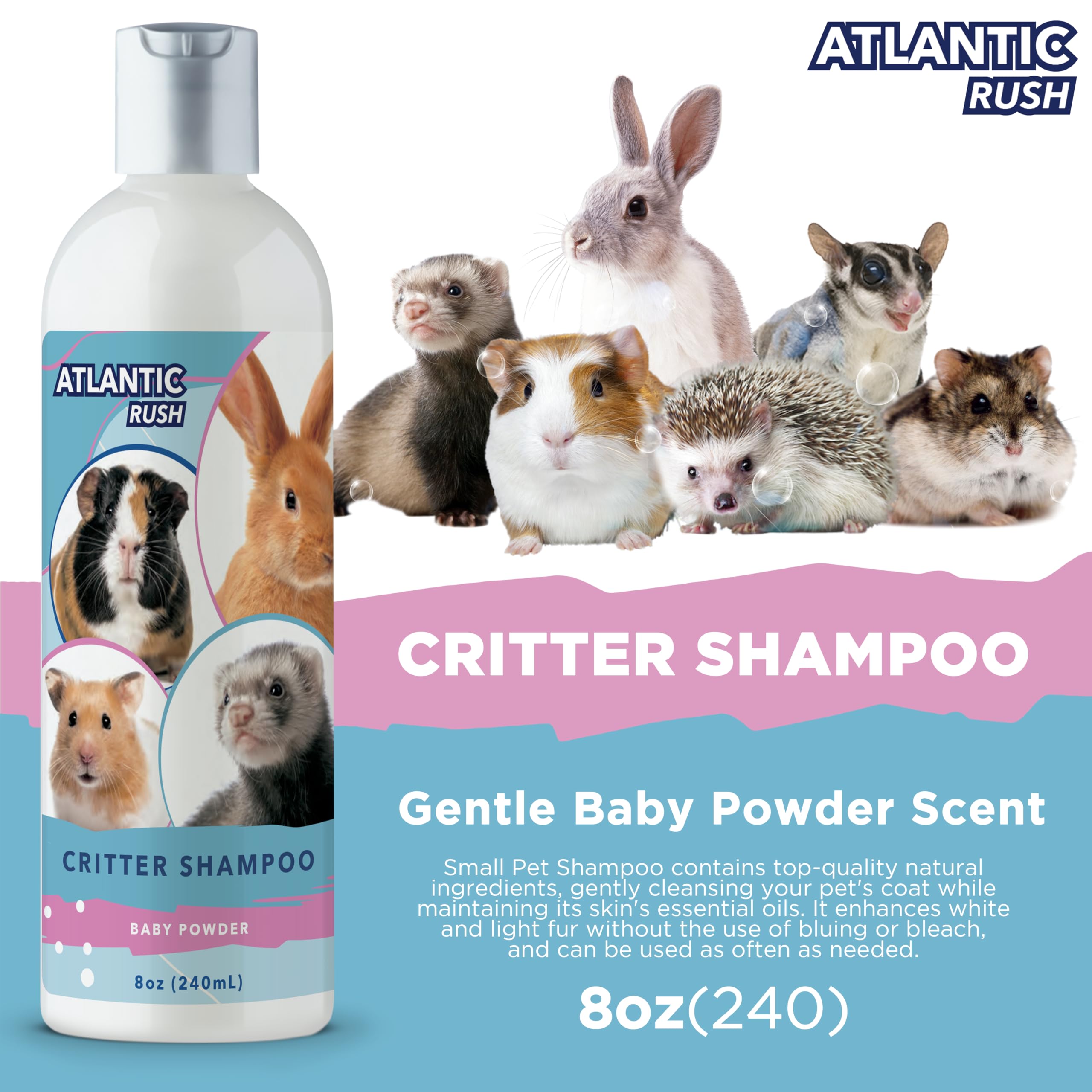 Atlantic Rush Critter Shampoo – mousse-legere, pelage doux après lavage sans eau.