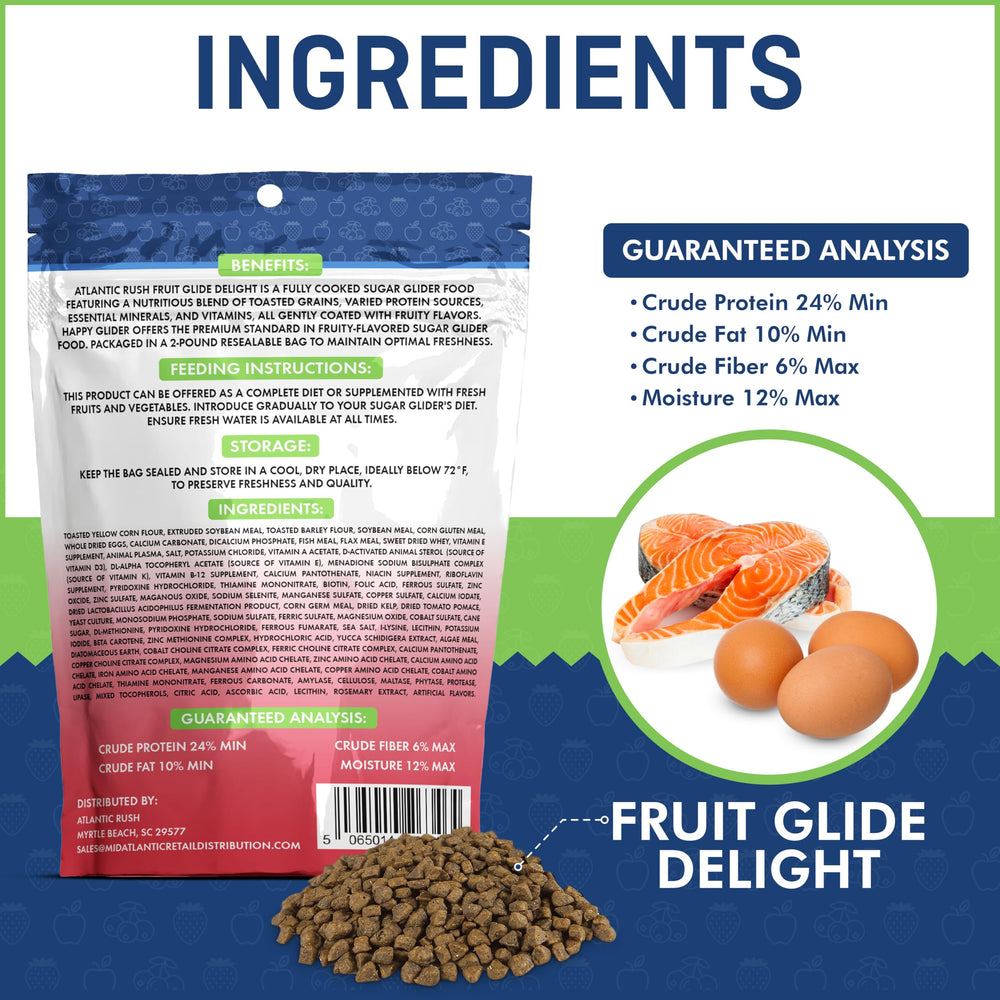 Atlantic Rush Fruit Glide Delight, ingrédients grains et fruits, nutrition quotidienne pour marsupial volant.