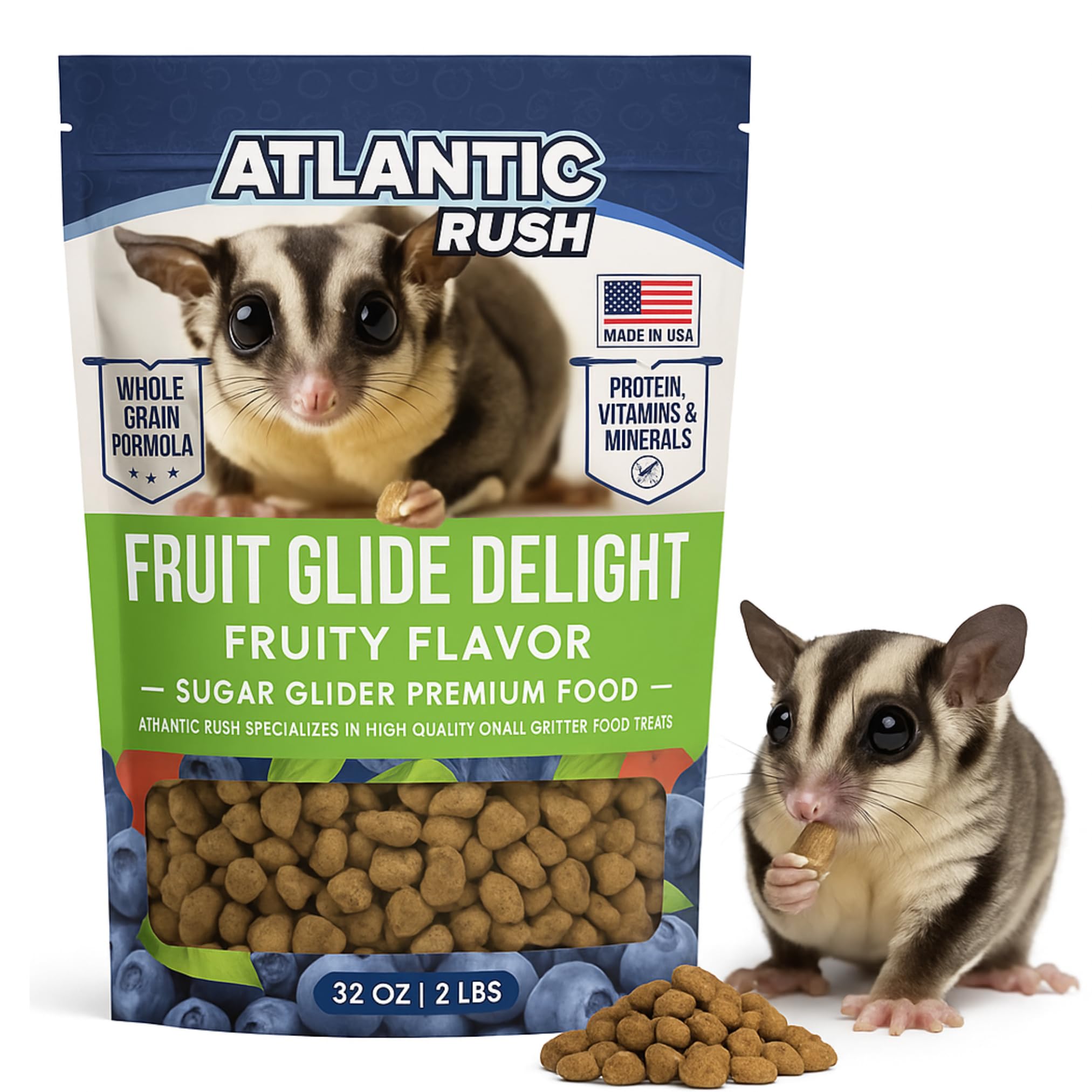 Atlantic Rush Fruit Glide Delight, sac refermable 2-lb, nourriture equilibrée pour marsupial volant.