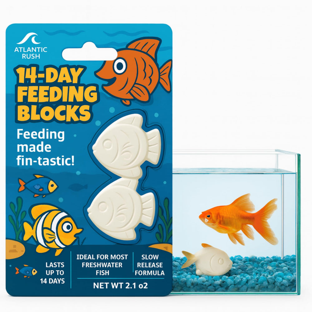 Atlantic Rush Vacation Feeder dans un aquarium, bloc nourrissant lent pour poissons.