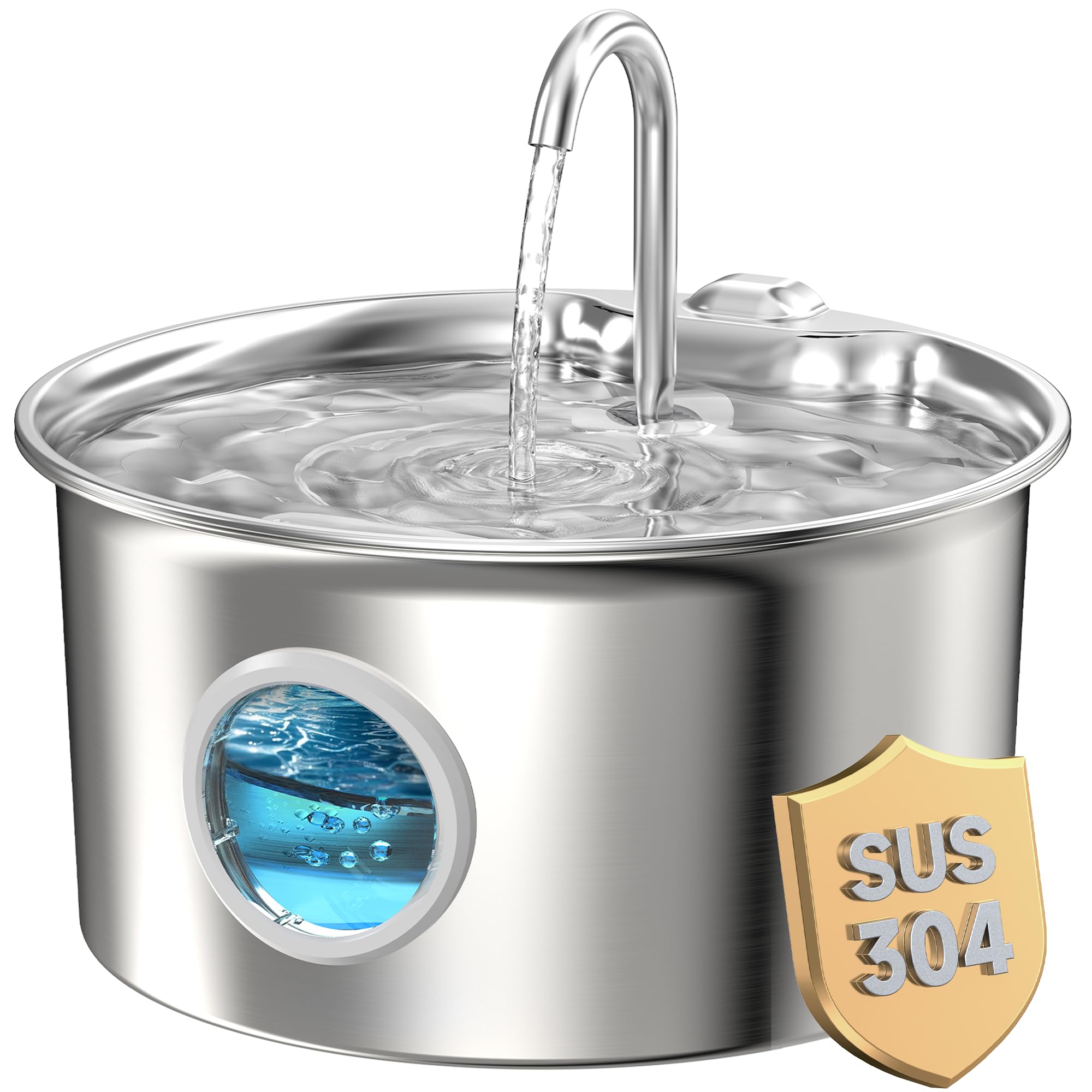ATMZIQXR fontaine pour chat en inox, vue d'ensemble, hydratation fiable.