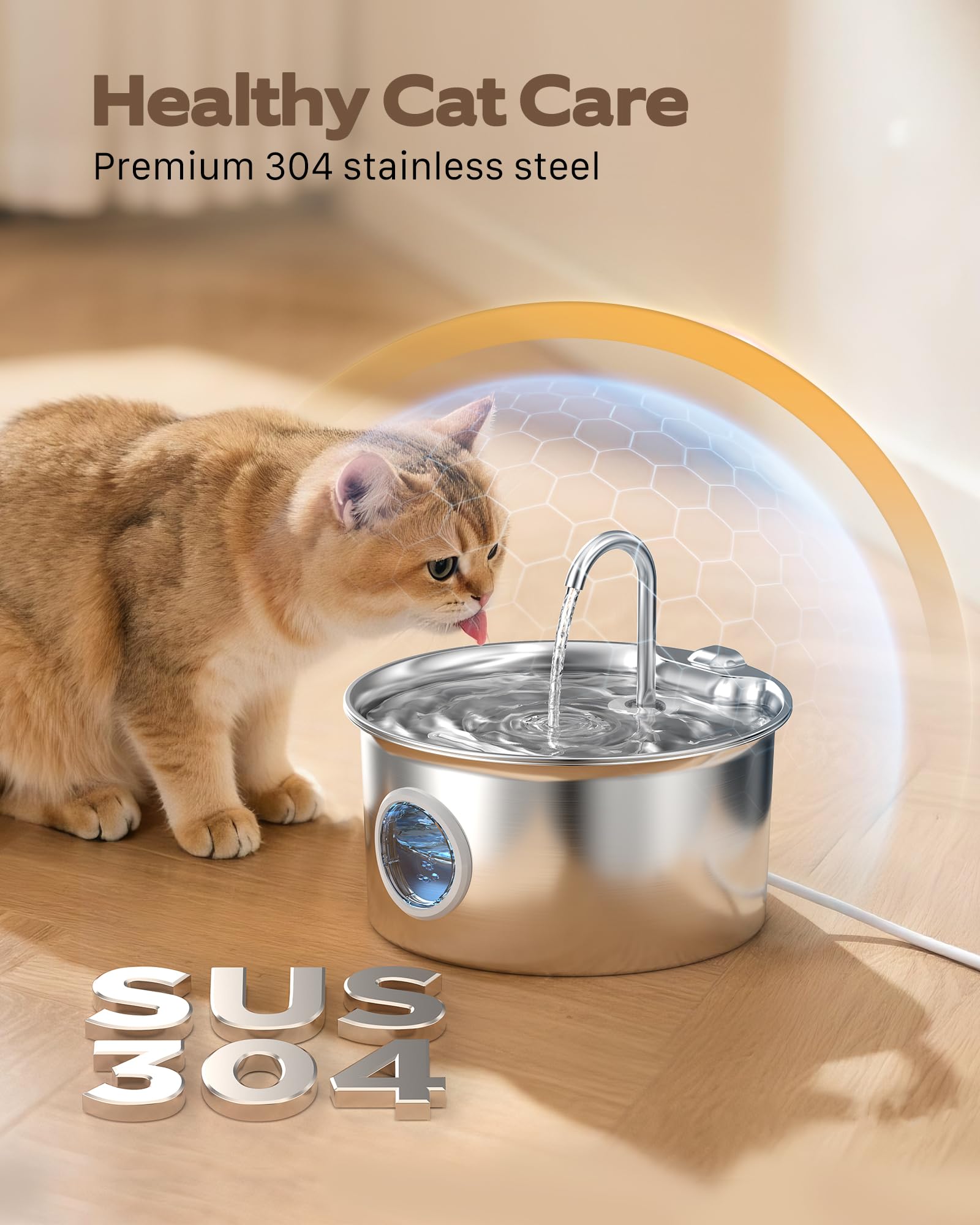 ATMZIQXR fontaine pour chat en inox, filtration en 4 étapes pour eau plus propre.