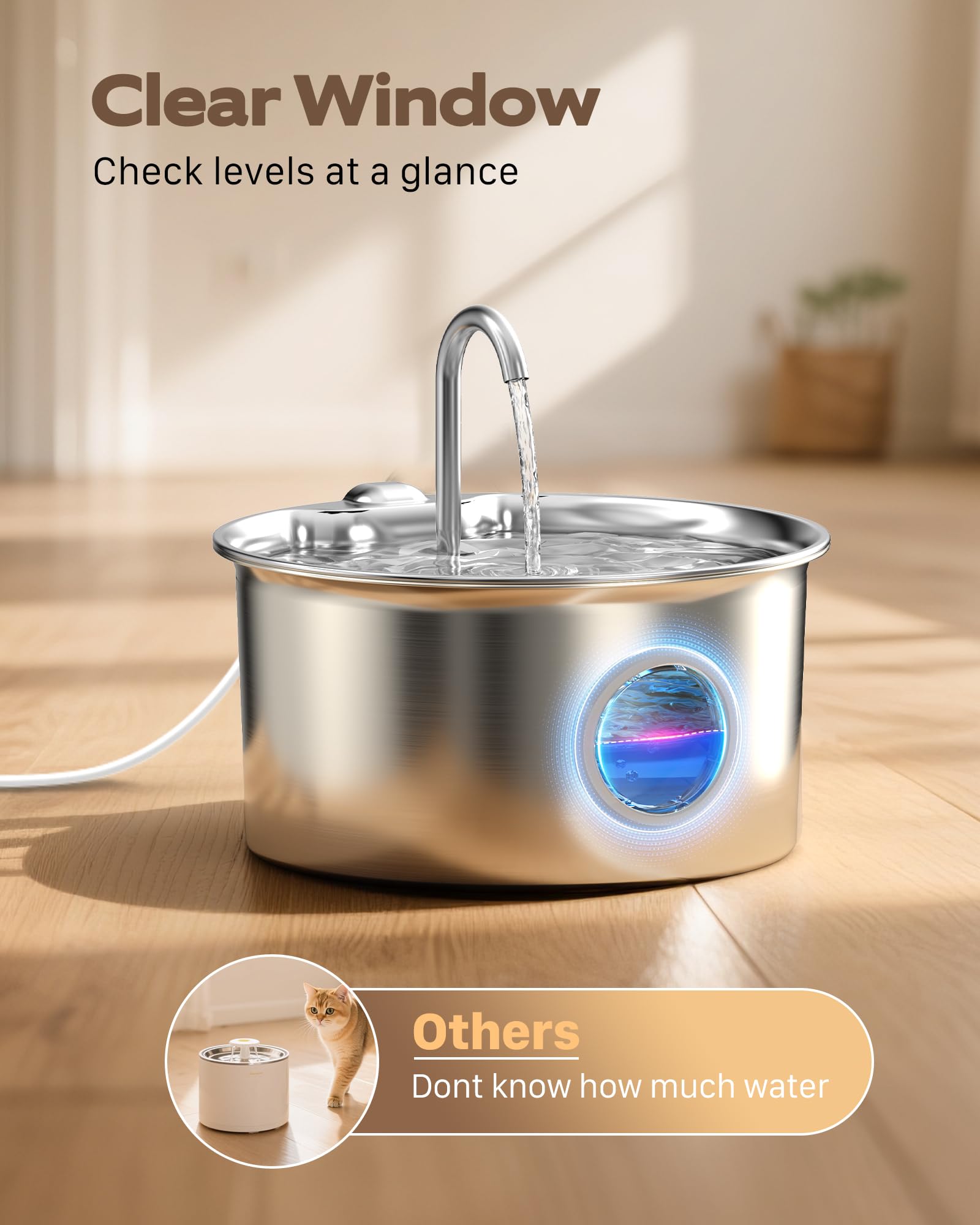 ATMZIQXR fontaine pour chat en inox, pompe silencieuse pour une nuit calme.