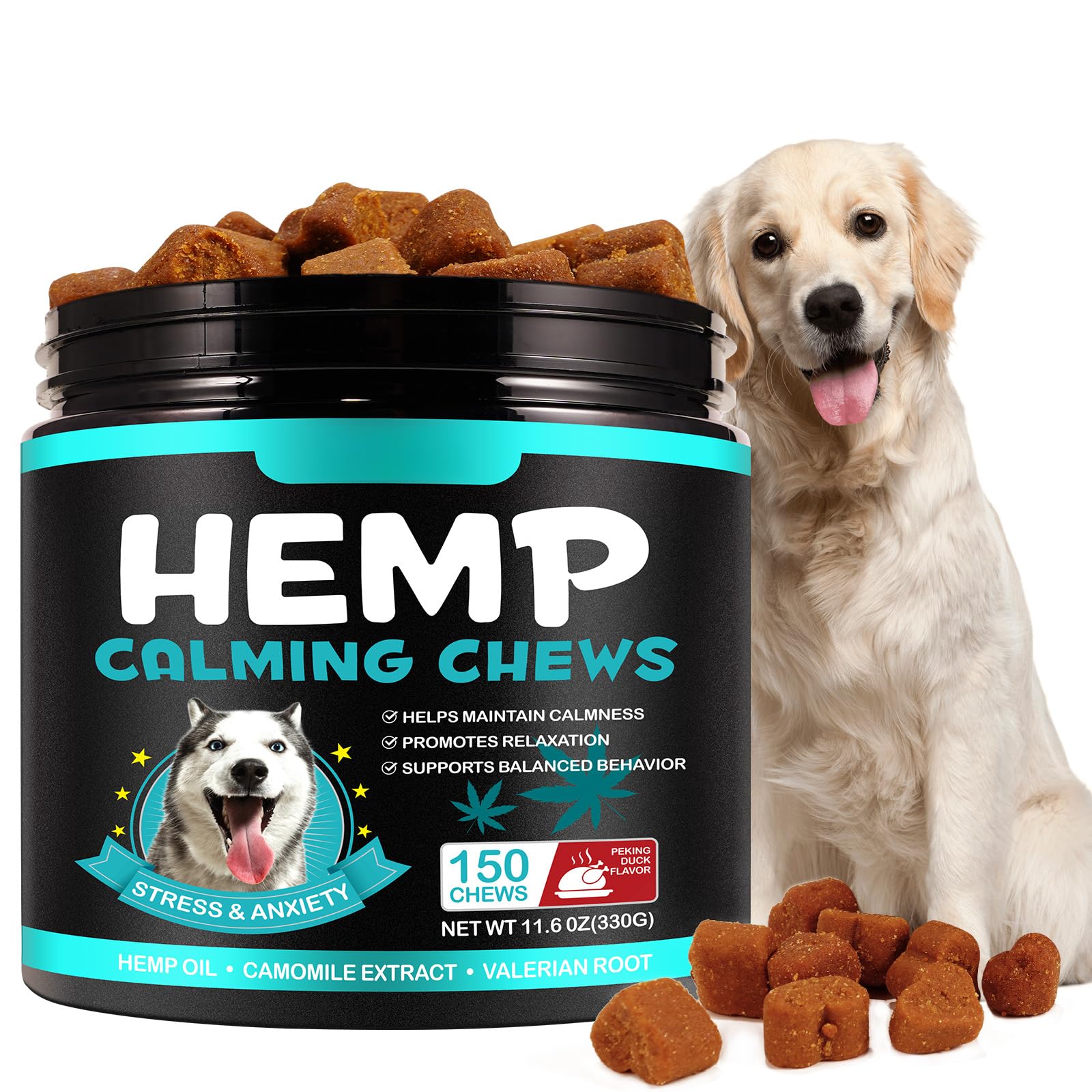 ATOANY Friandises calmantes au chanvre pour chiens en bouteille pratique.