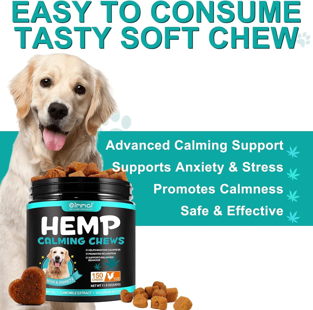 Gros plan sur les friandises au chanvre ATOANY pour chien, texture apaisante.