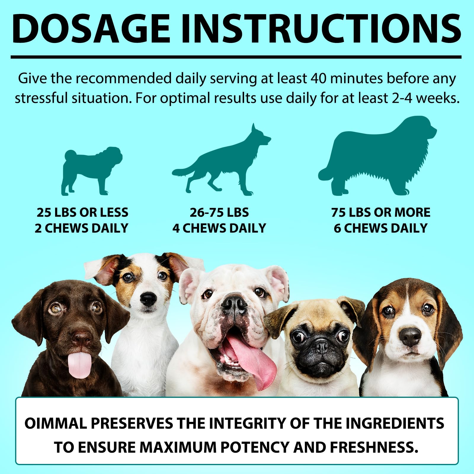 Utilisation quotidienne avant le stress pour soutenir la détente de votre chien.