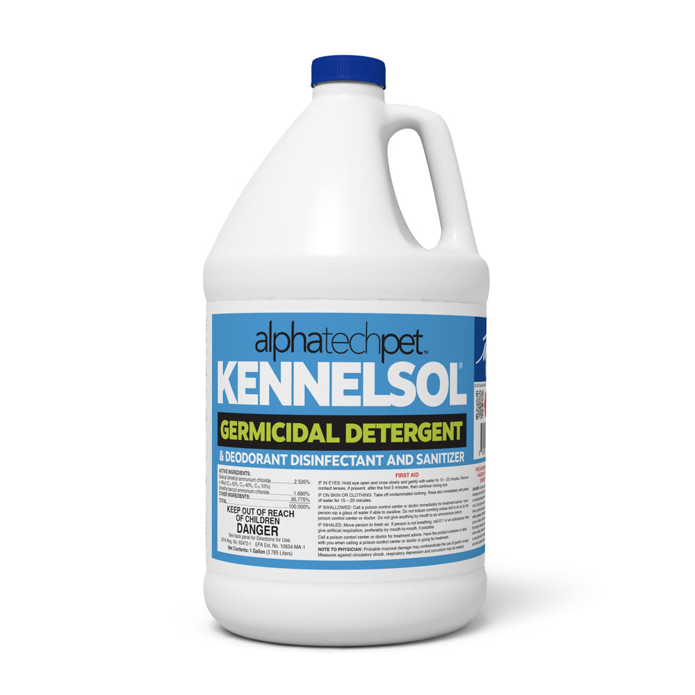 ATP KennelSol, bouteille 1 galon nettoie et désodorise les chenils sans rinçage.