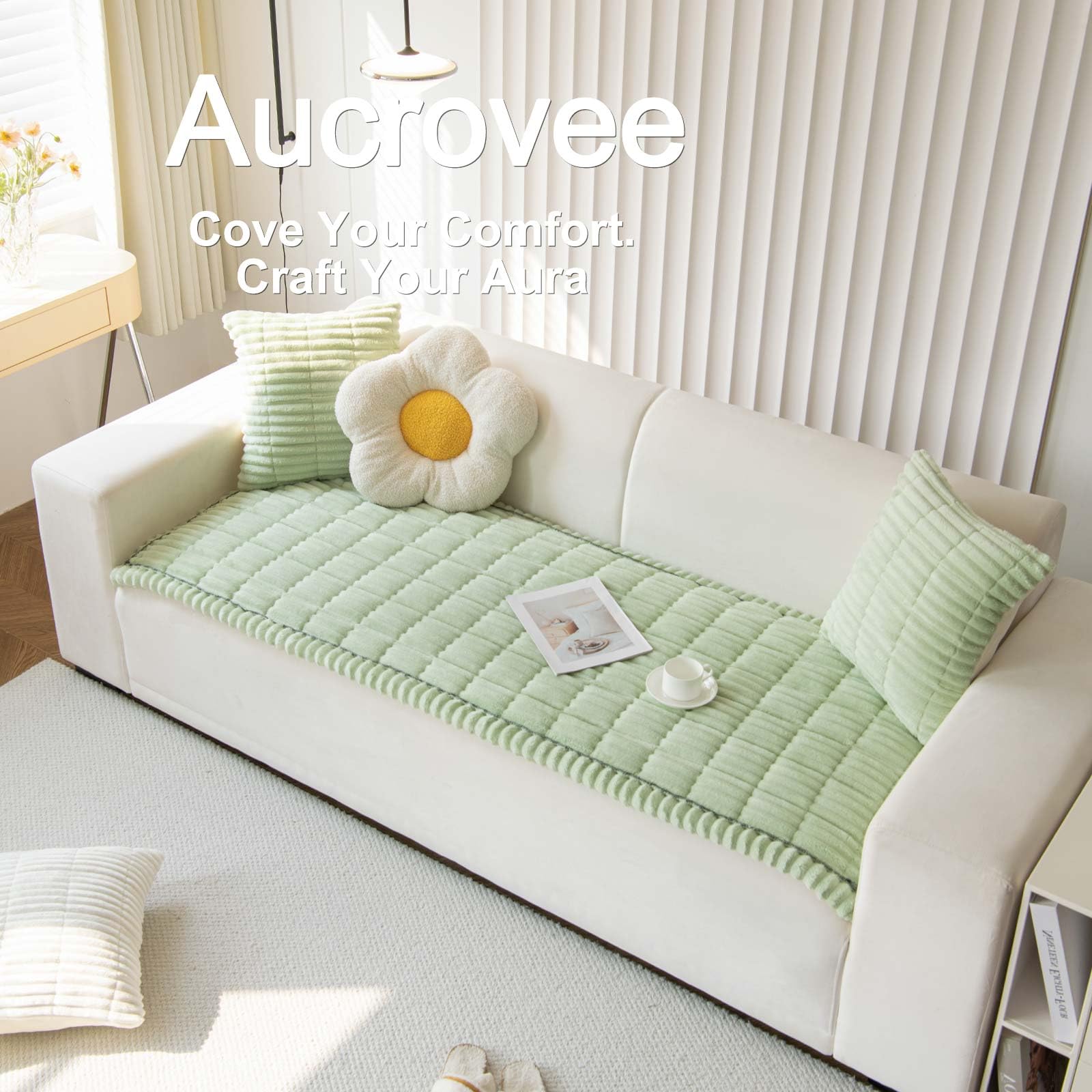 Aucrovee couvre-canapé anti-glisse avec grille silicone évite les déplacements.