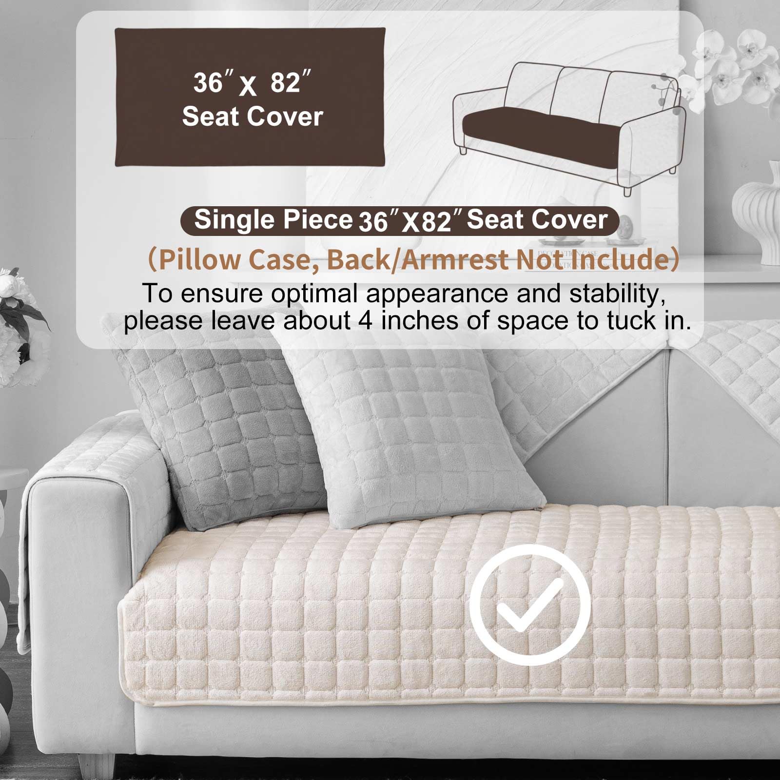 Housse Aucrovee velours blanc anti-glisse pour canapé stable