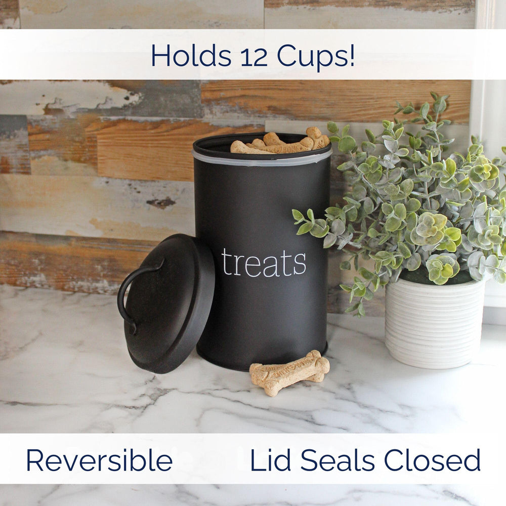 AuldHome Design pot friandises chien noir, stockage pratique des friandises quotidiennes.