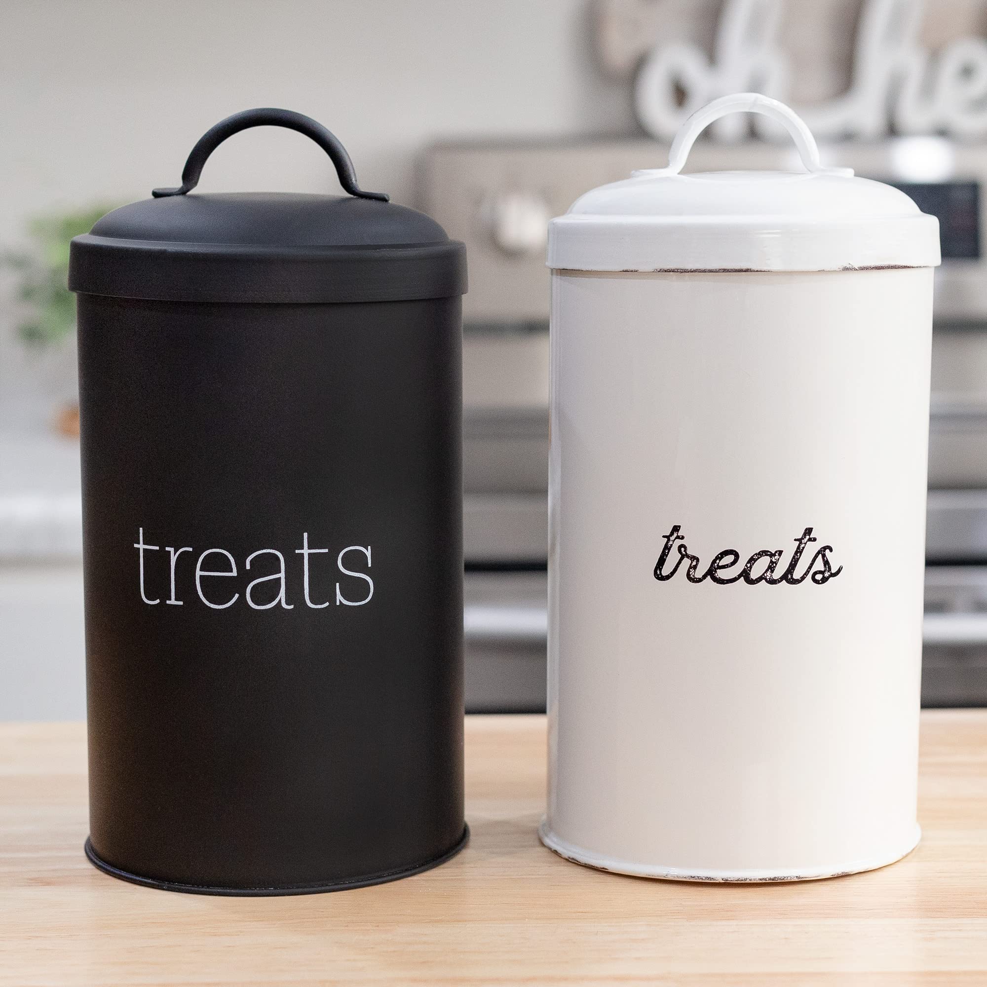 AuldHome Design pot friandises chien noir, ajoute une touche décorative à la cuisine.