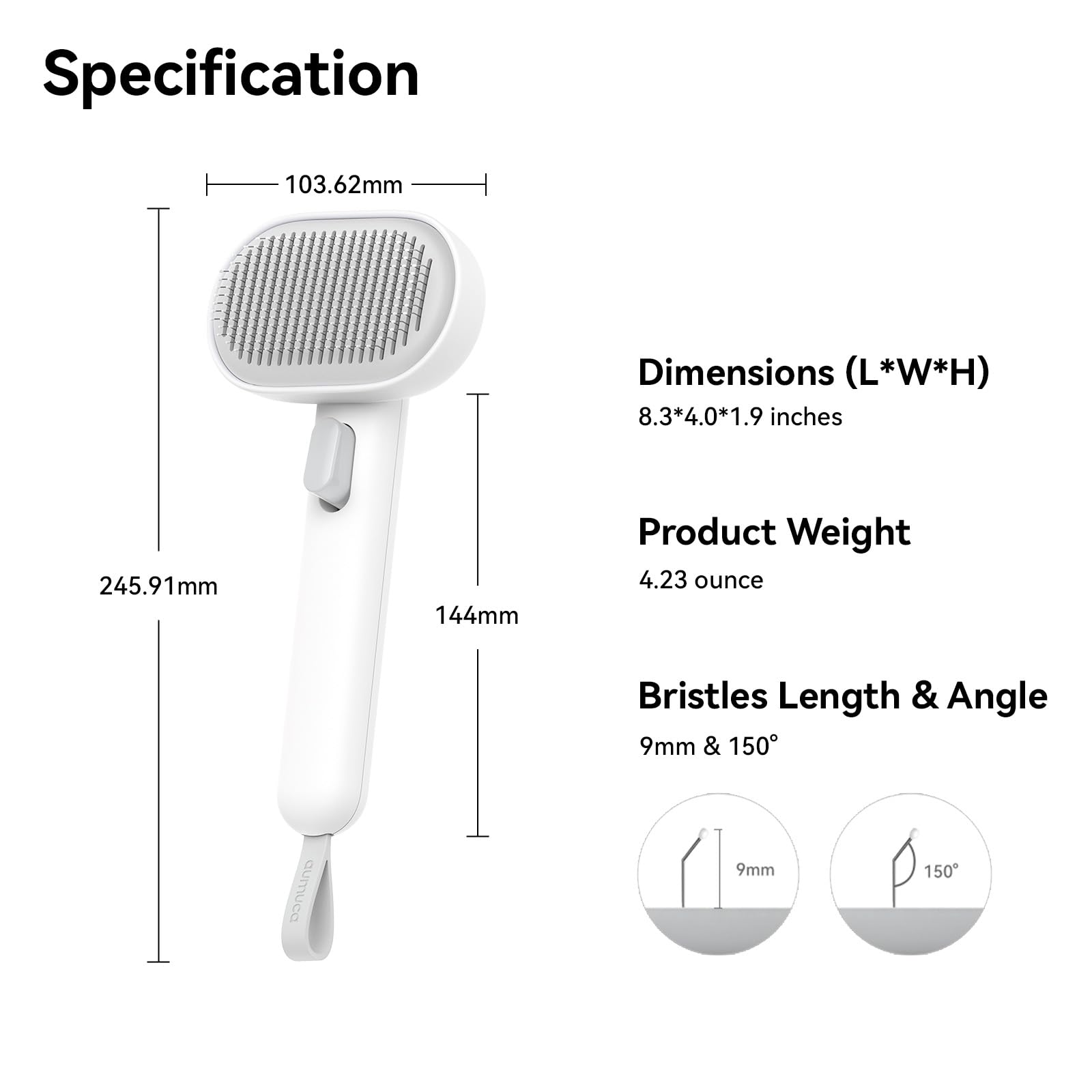 Silicone boucle permet de suspendre et secher la brosse.
