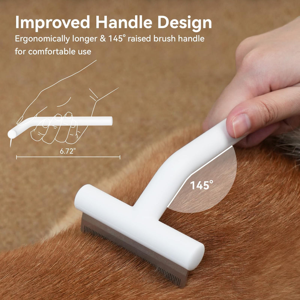 Poignée ergonomique Aumuca sur brosse pour chien au pelage court.