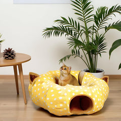AUOON tunnel chat ballon suspendu jaune, stimulation ludique et jeu d’observation.
