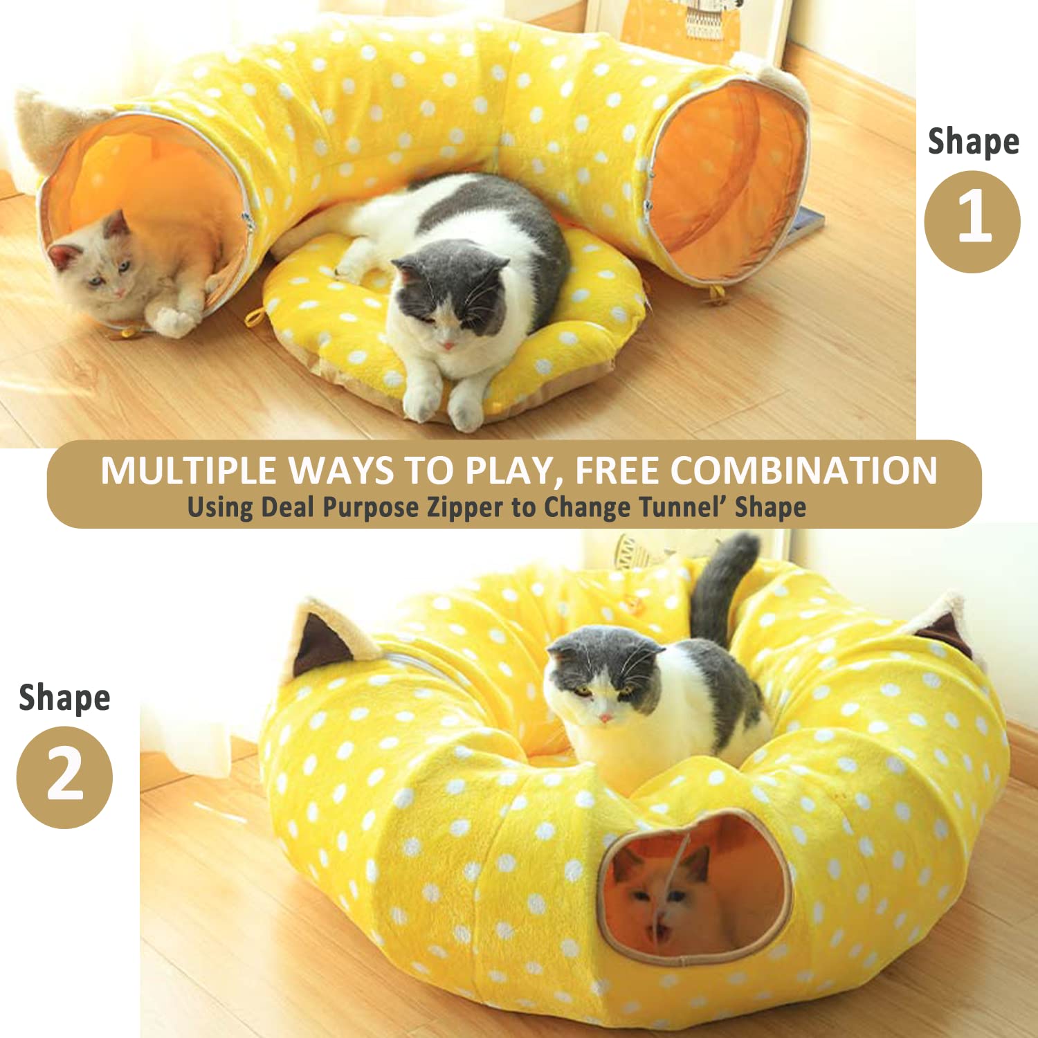 AUOON tunnel chat formation lune jaune, jeu en demi-arc pour chats.