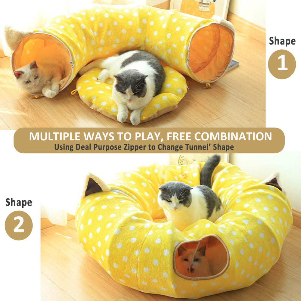 AUOON tunnel chat formation lune jaune, jeu en demi-arc pour chats.