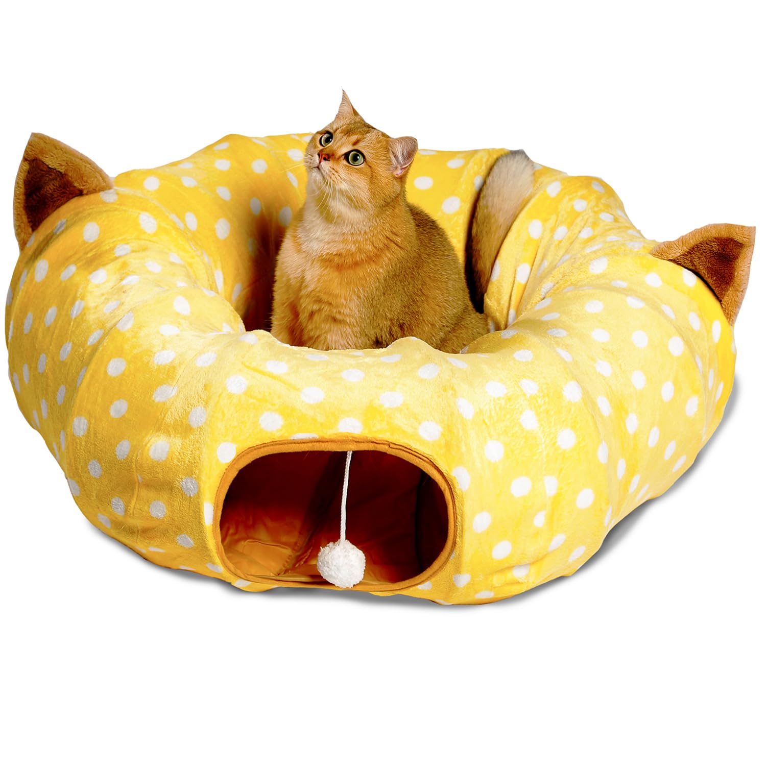 AUOON tunnel chat jouet ballon jaune, distraction interactive pour chats.