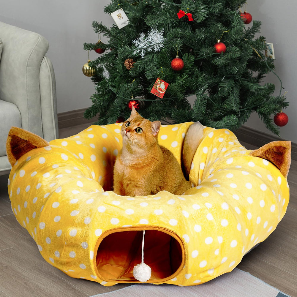 AUOON tunnel chat petits animaux jaune, idéal pour chats, lapins et plus.