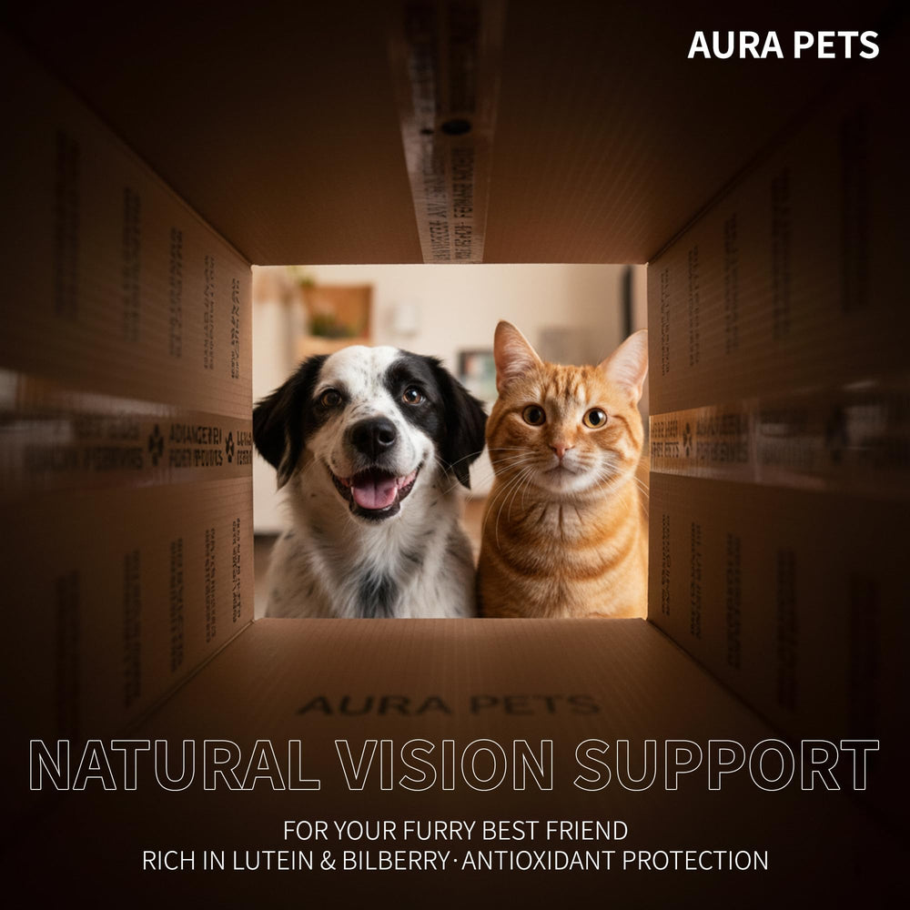 Aura Pets mélange facile à ajouter à l'alimentation du chien pour le bien-être oculaire.