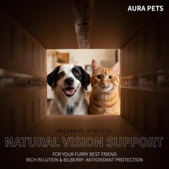 Aura Pets mélange facile à ajouter à l'alimentation du chien pour le bien-être oculaire.