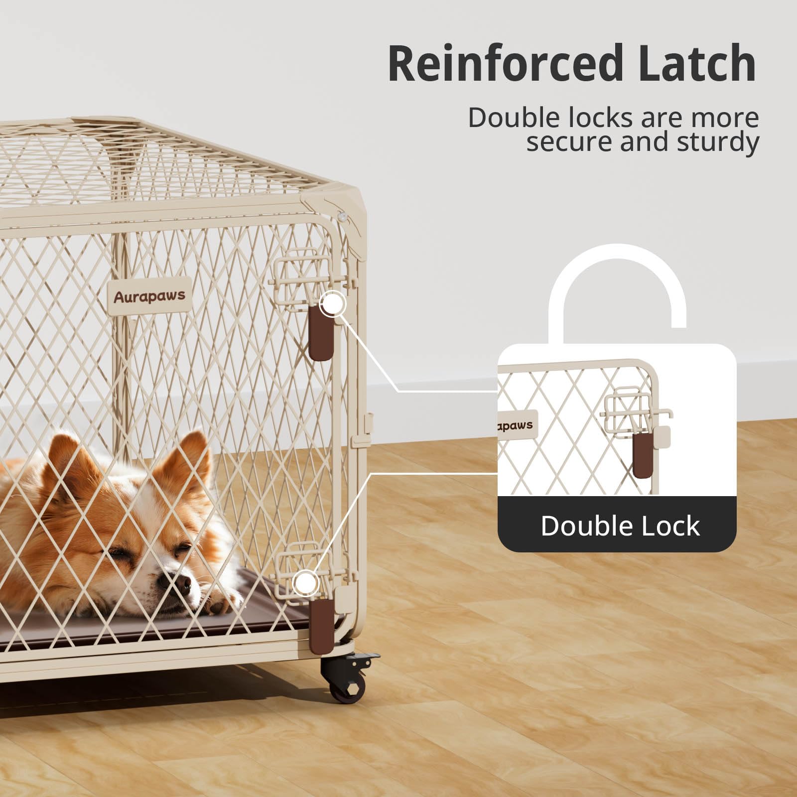 Aurapaws cage pour chien bac bas amovible facilite le nettoyage rapide.