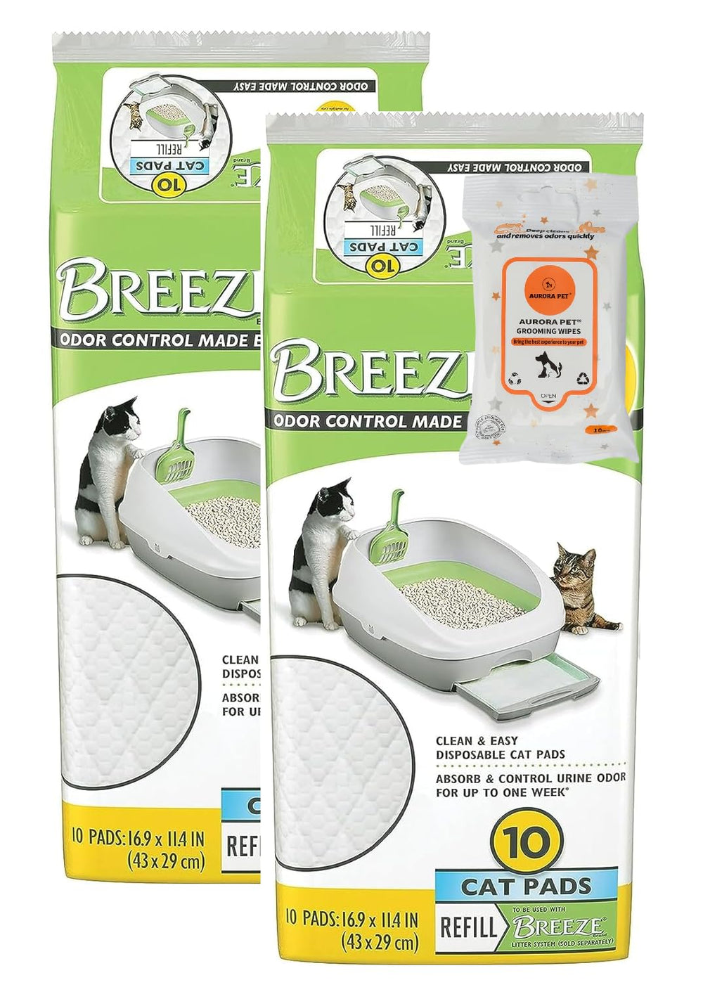 Aurora Pet Tidy Cat Breeze Pads refills : deux paquets absorbants et pratiques pour la litière