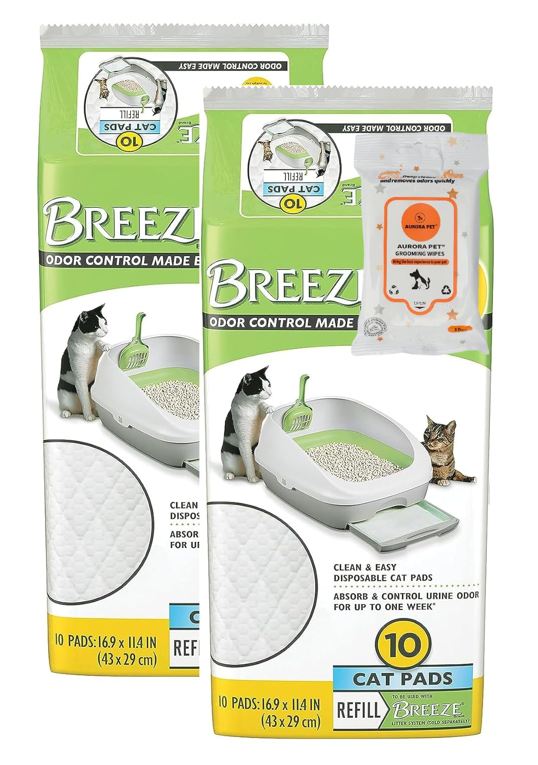 Aurora Pet Tidy Cat Breeze Pads refills : deux paquets absorbants et pratiques pour la litière