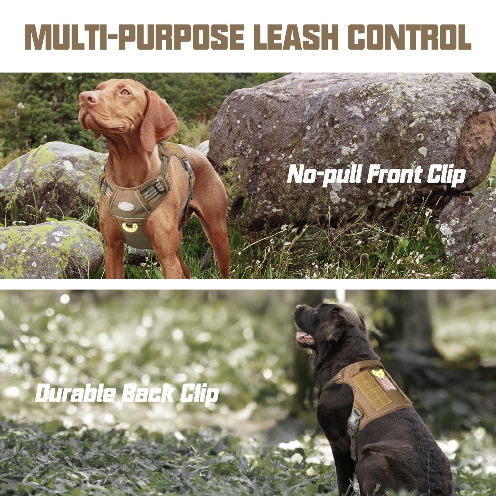 AUROTH Harnais Chien Tactique Anneaux Métal, double point d’attache pour contrôle renforcé.