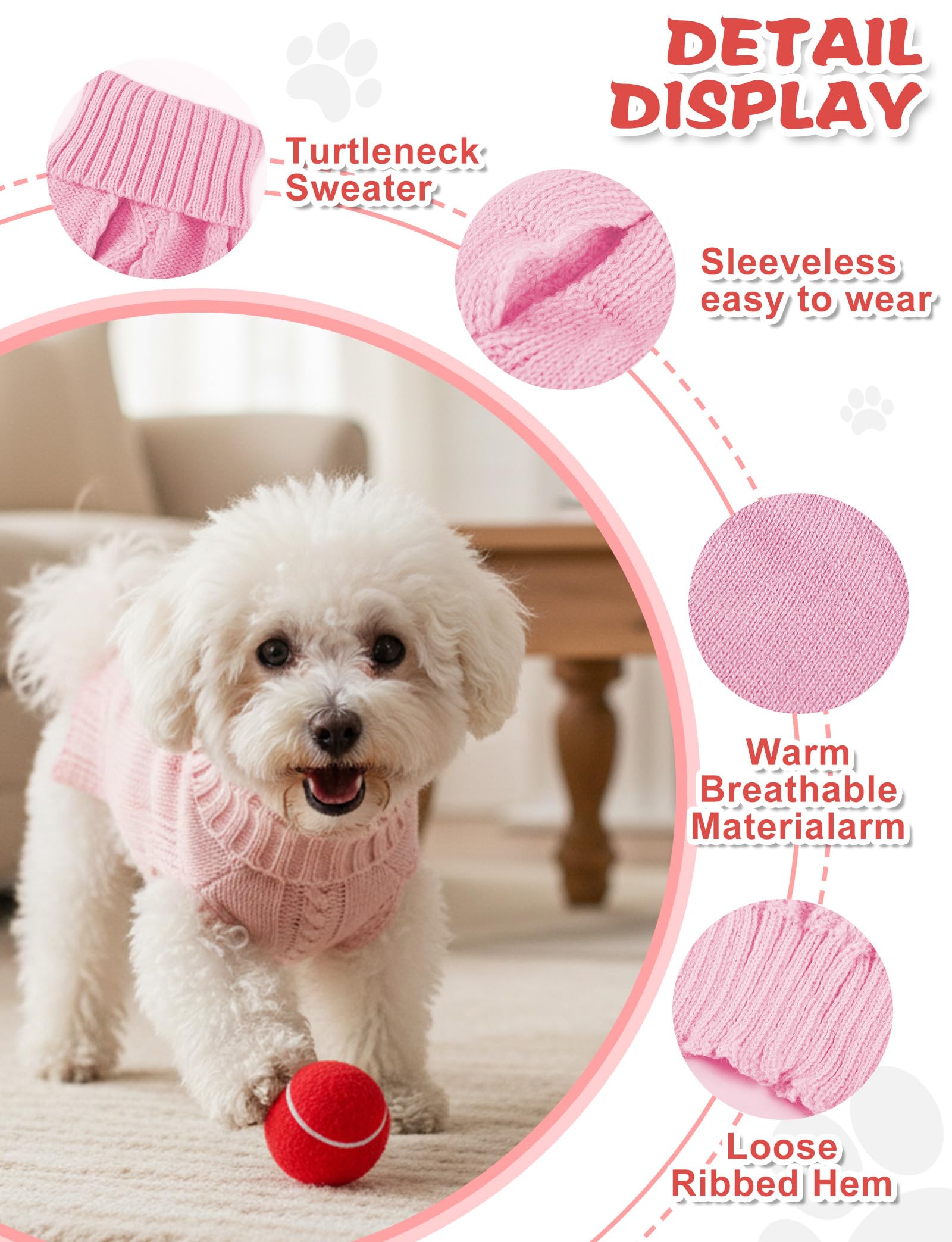 Pull AURUZA pour chien, col roulé enveloppant le cou pour plus de chaleur.