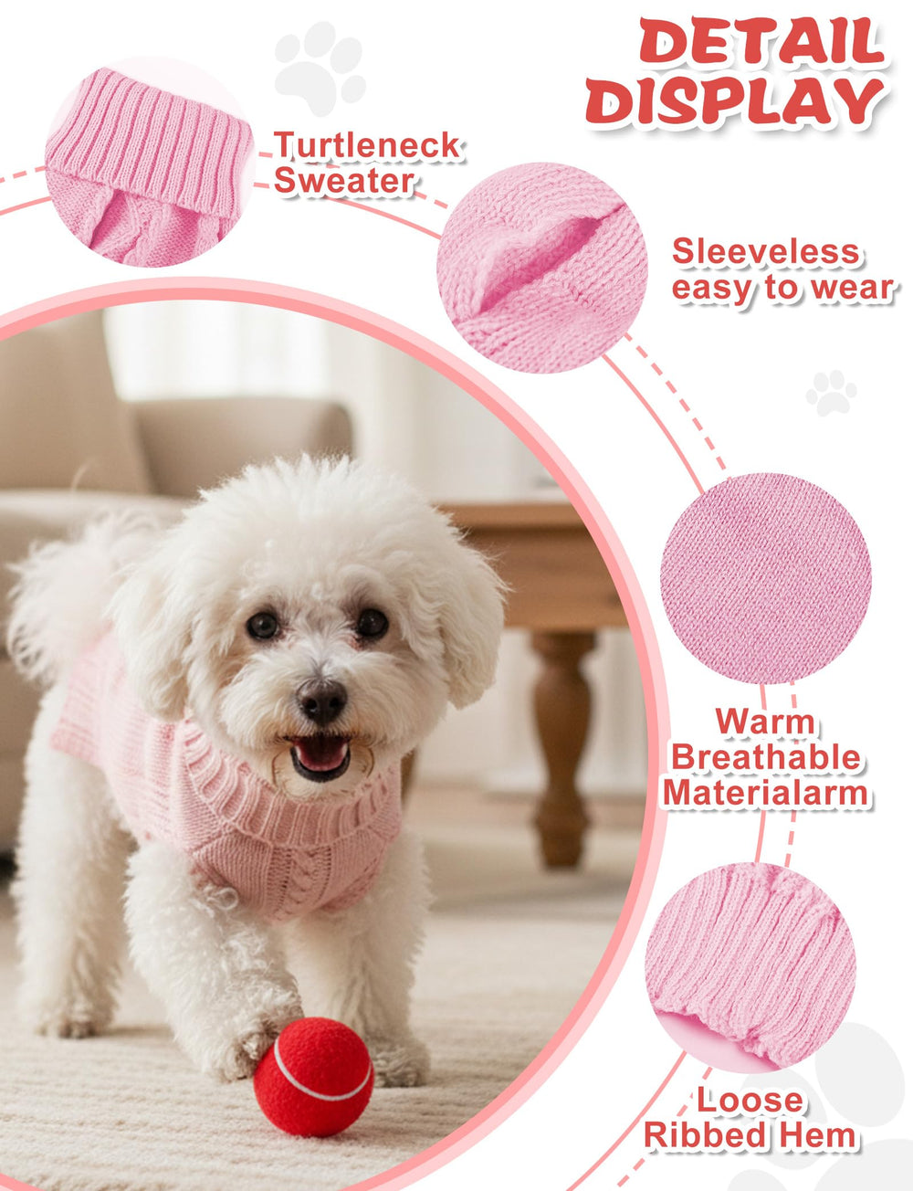 Pull AURUZA pour chien, col roulé enveloppant le cou pour plus de chaleur.