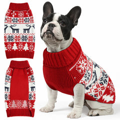 Pull Noël AURUZA pour chien avec col roulé chaud, parfait pour sorties hivernales.
