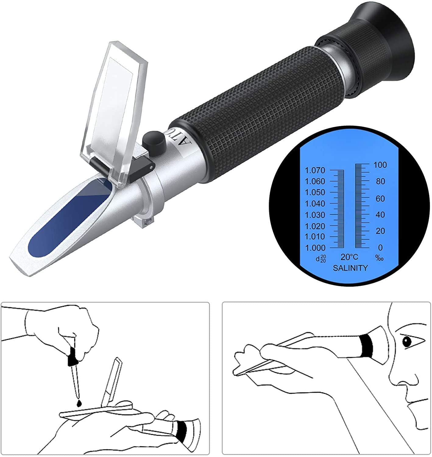 AUTOUTLET réfractomètre salinité ATC 10–30°C pour compensation précise.