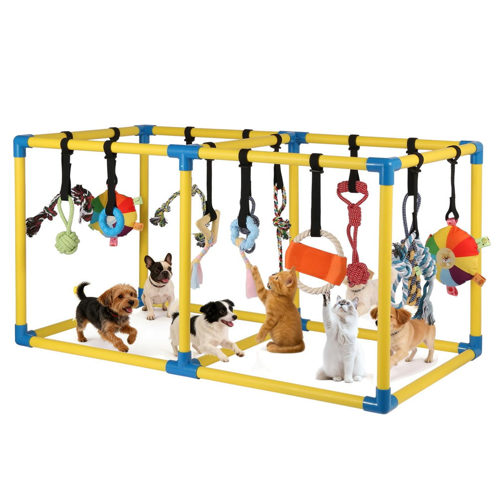 Autyomo terrain de jeu pour chiots avec 14 jouets suspendus, stimulation mentale.