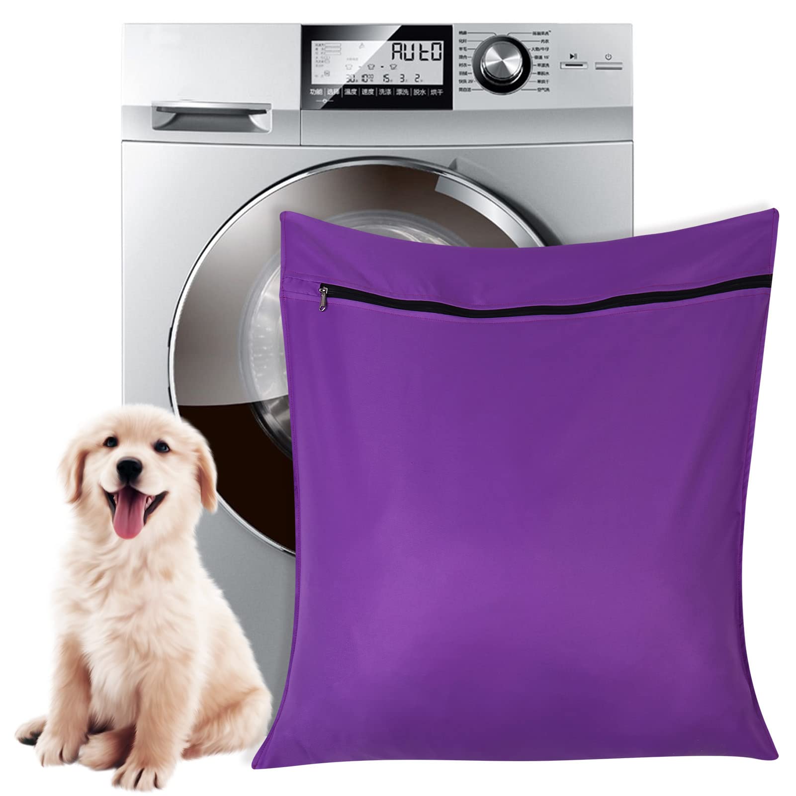 Sac de lavage AUXSOUL 65x70 cm violet protégeant vêtements et poils d'animaux.
