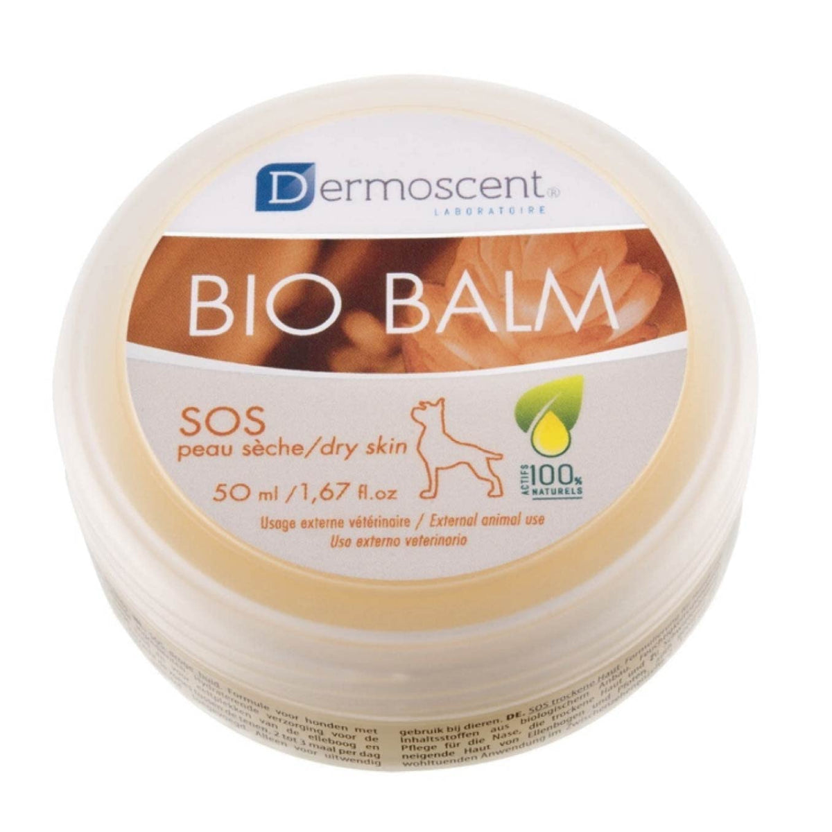 Aventix Dermoscent BIO Balm dans son pot de 50 ml, hydrate les zones sèches.
