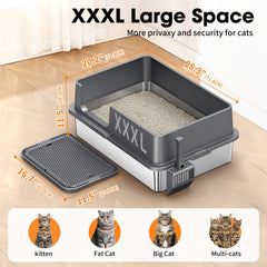 Avgooscalb litière acier inox XXL, ouverture côté pour entrée facile.