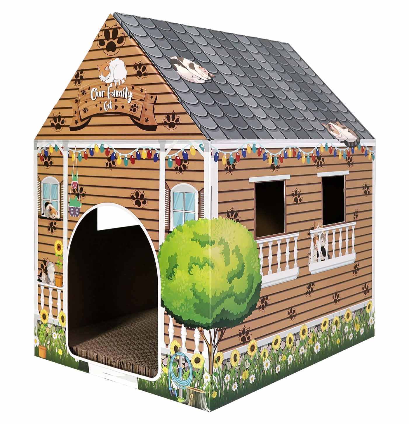 AVXINSOK maison-chat-carton-grattoir intégré, repos et jeu pour chat.