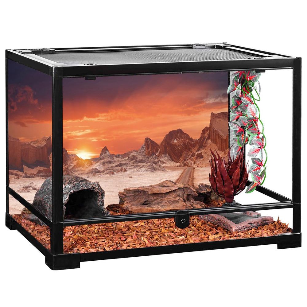 AWERT fond-terarium-soleil-orange, décor réaliste pour reptiles et poissons.